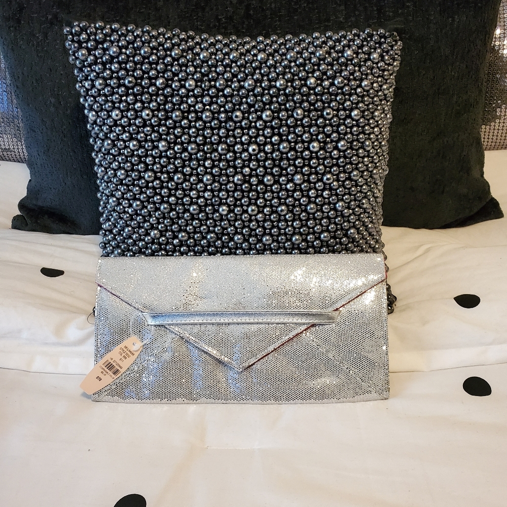 NWT Victoria's Secret Metallic Silver Clutch